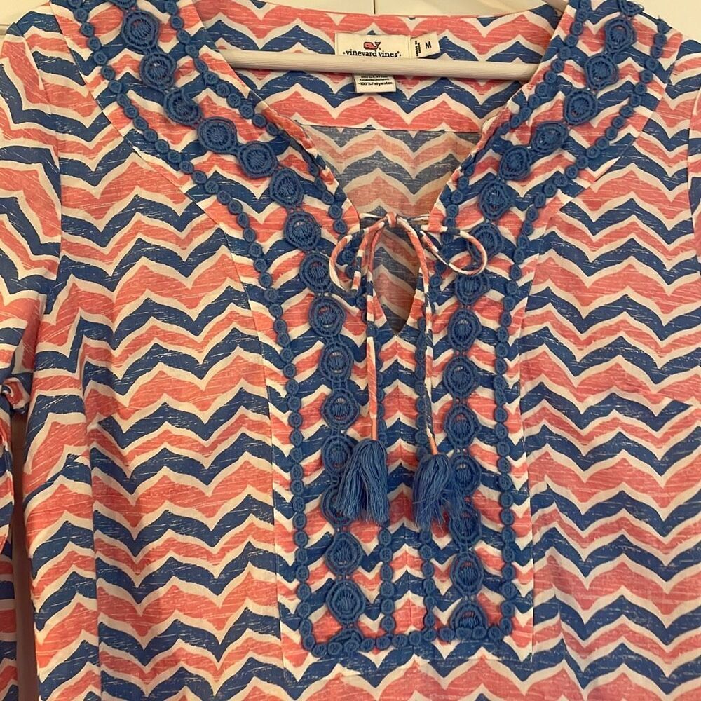 Vineyard Vines chevron embroidered whales tale coverup dress M - Picture 7 of 14